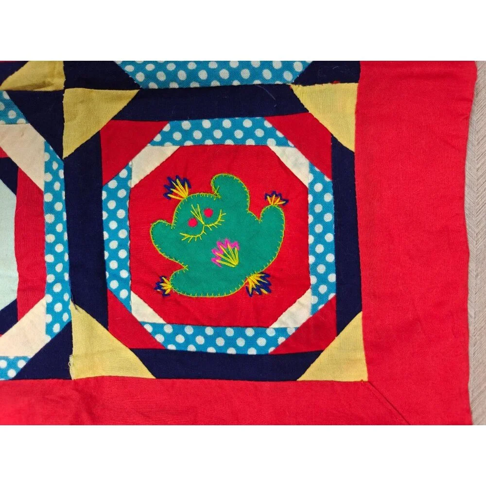 Vintage Handmade Red Throw Pillow Cover Embroidered Asian Oriental Patchwork